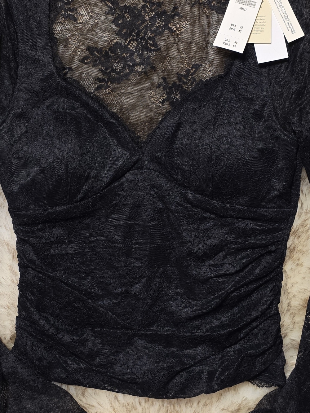 Abercrombie & Fitch Black Lace V-Neck Long Sleeve Chemise